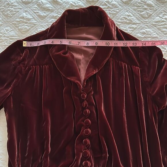Vintage Elegant Button Front Women’s Velvet Midi A Line Burgundy Dress Size S - Picture 7 of 10